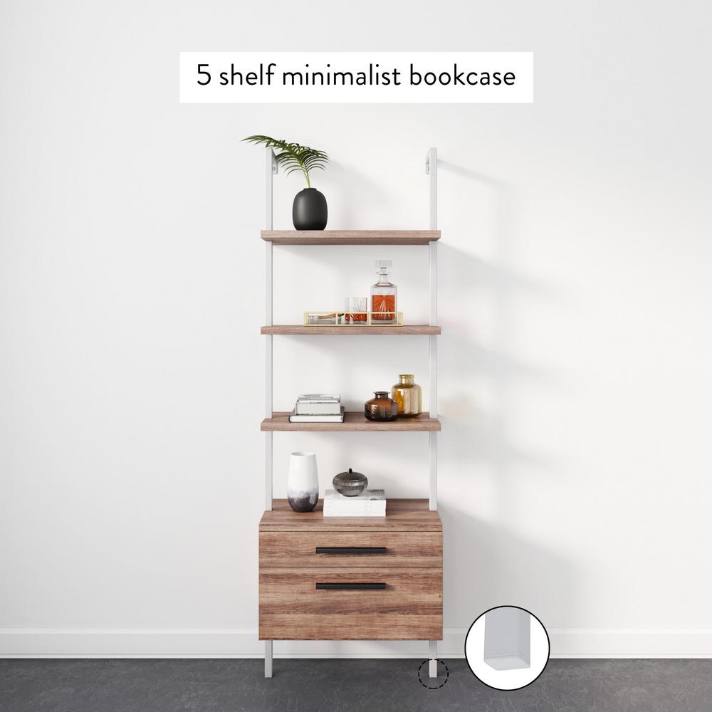 Nathan James Theo Rustic Oak Wood And White Steel Frame Bookcase