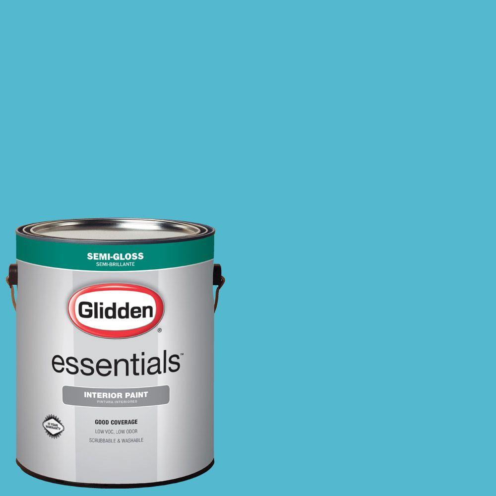 Glidden Essentials 1 Gal Hdgb41 Bright Blue Semi Gloss Interior Paint Hdgb41e 01sn The Home Depot