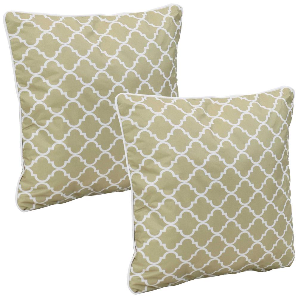 Sunnydaze Decor 16 in. Tan and White Lattice Outdoor Throw Pillows (Set