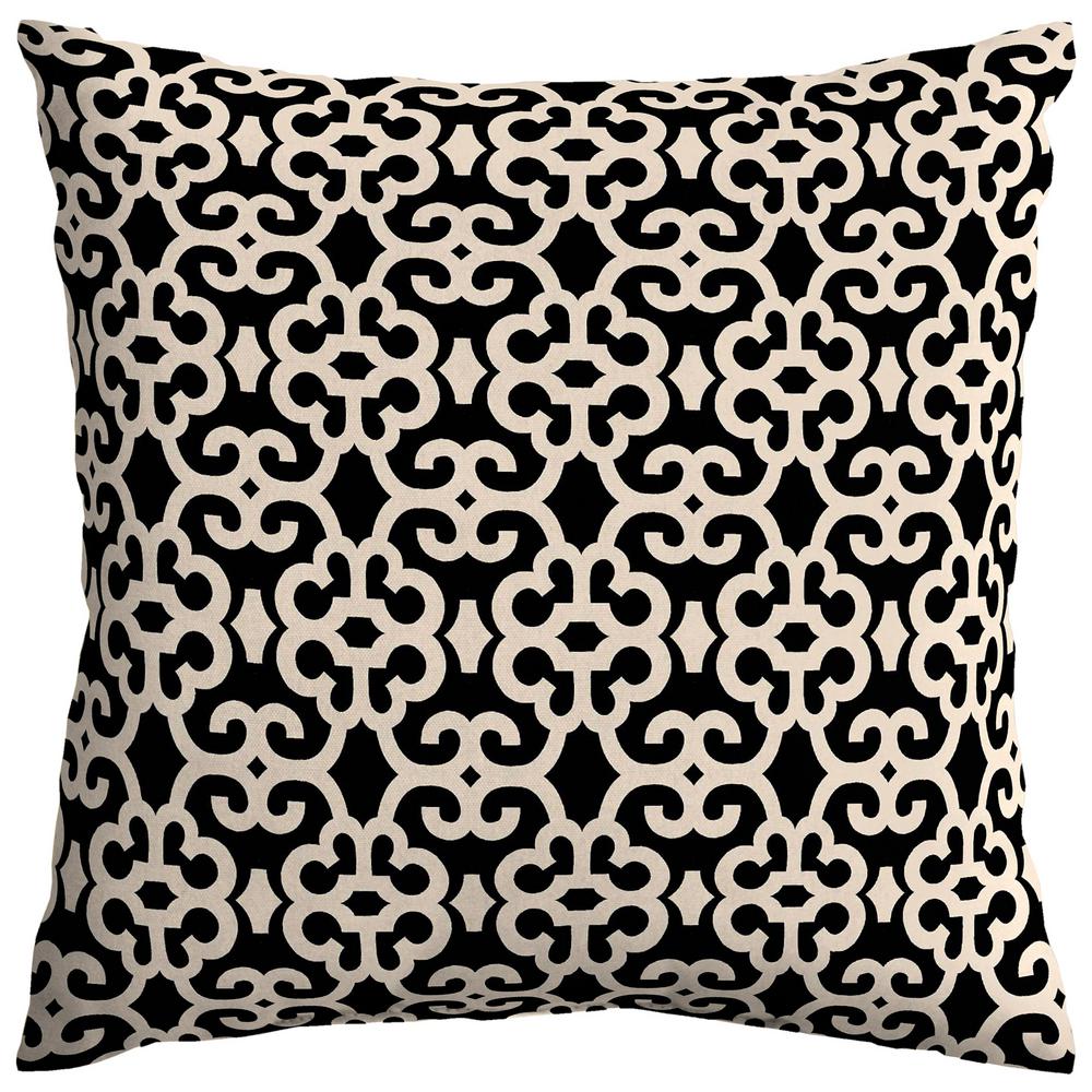 Black/Oatmeal Trellis Square Outdoor Throw Pillow