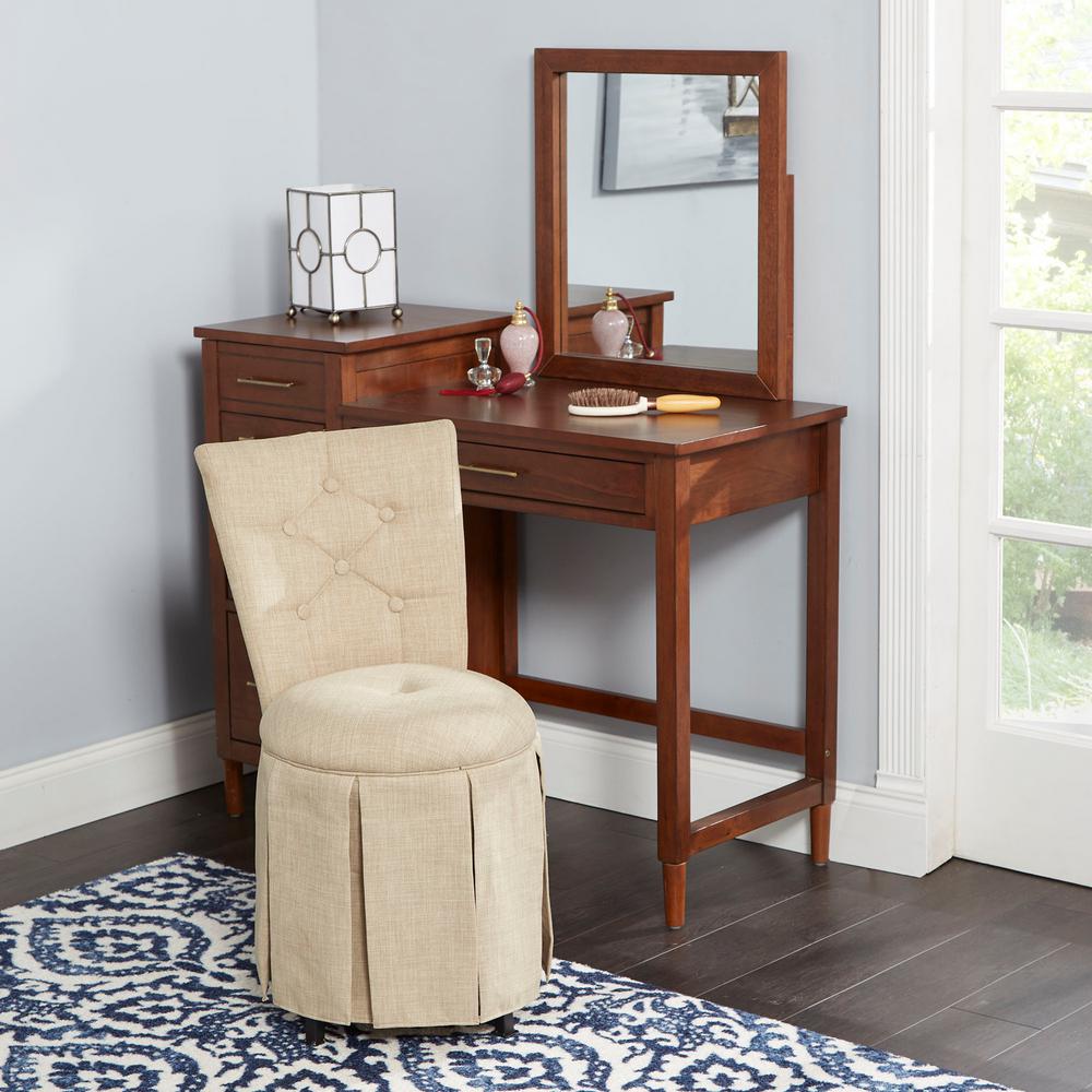 Silverwood Furniture Reimagined Smith Beige Skirted Swivel Vanity Chair With Diamond Tufted Back Cpfv1130 The Home Depot