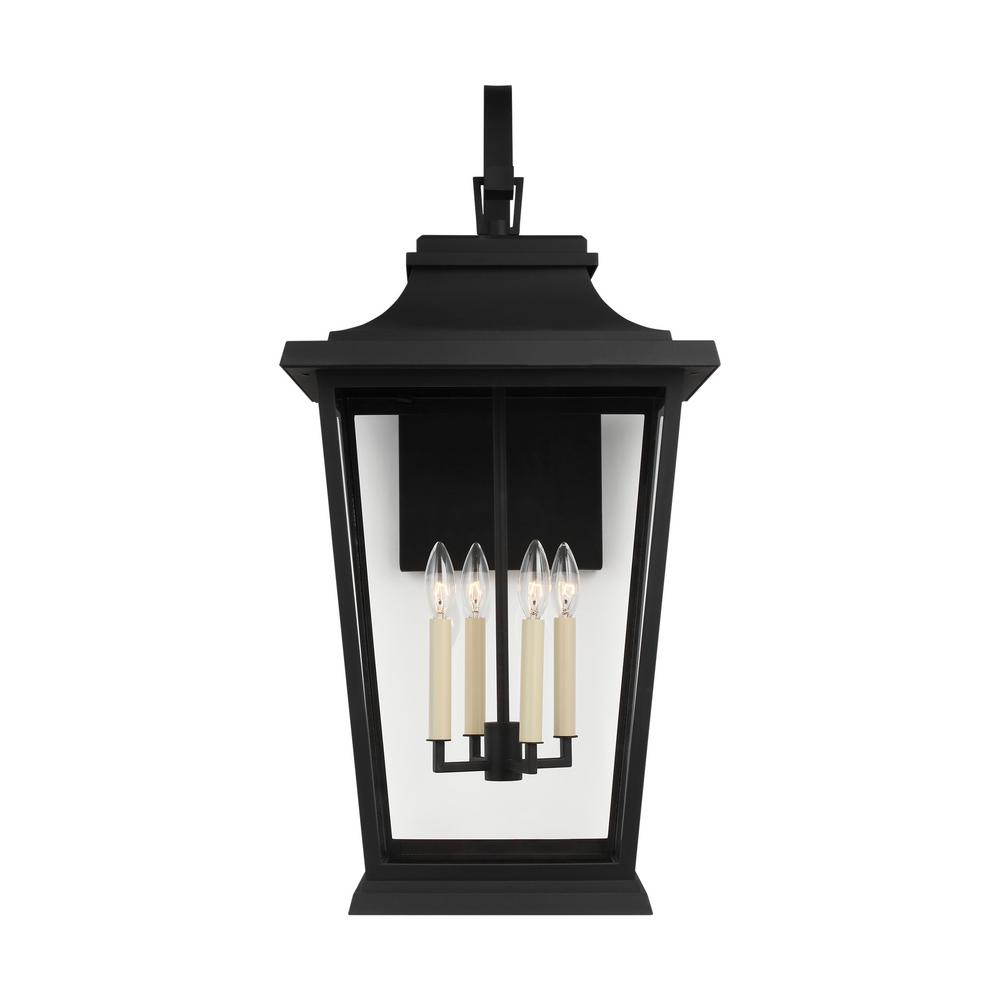 Feiss Warren Extra Large 16 In W 4 Light Textured Black Outdoor Wall Mount Lantern With Clear Glass Panels