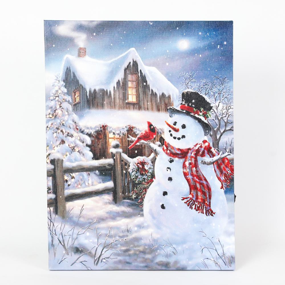 Winsome House 16 In Winter Wonderland Snowman Print With Led