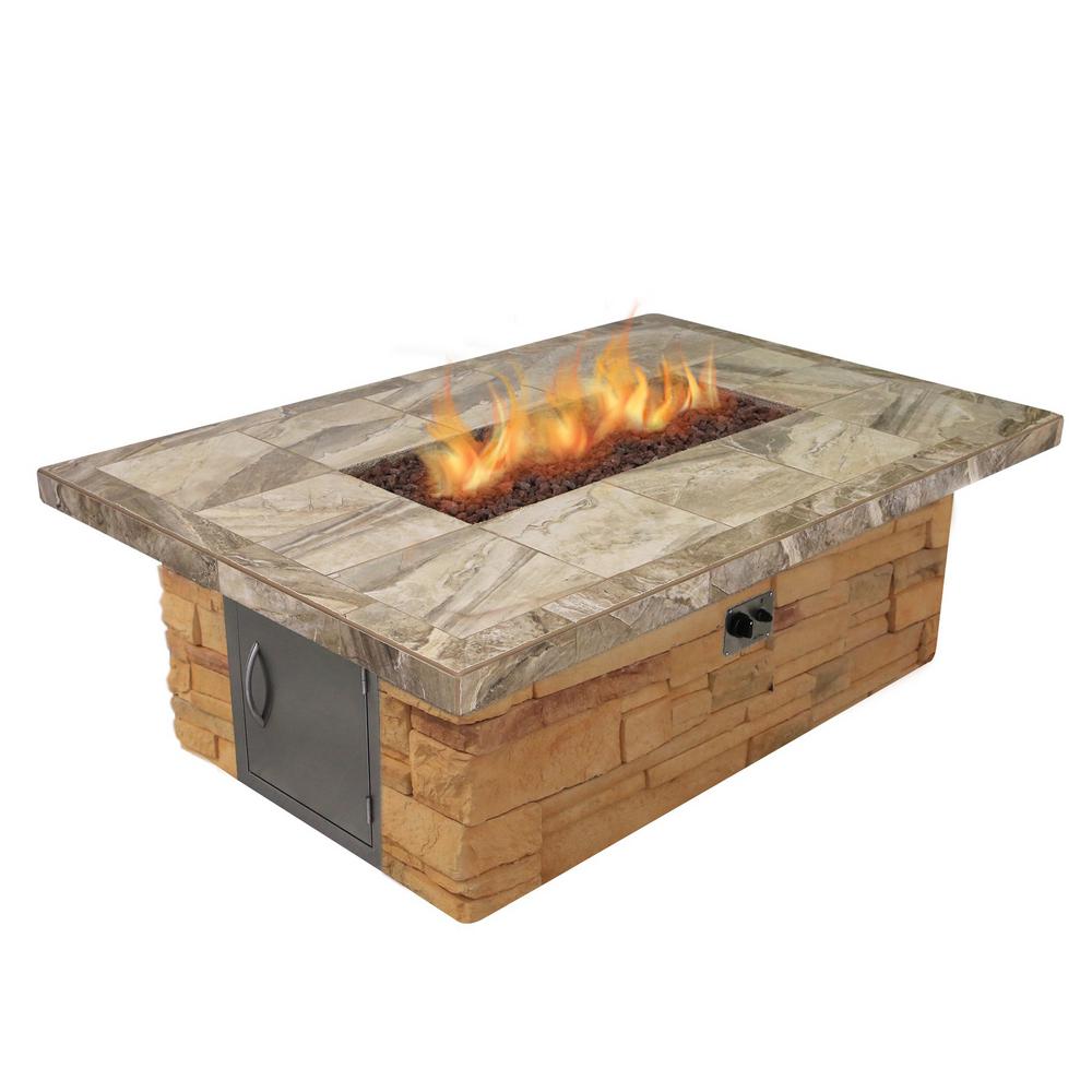 Cal Flame Cultured Stone Propane Gas Fire Pit in Gray with Log Set and