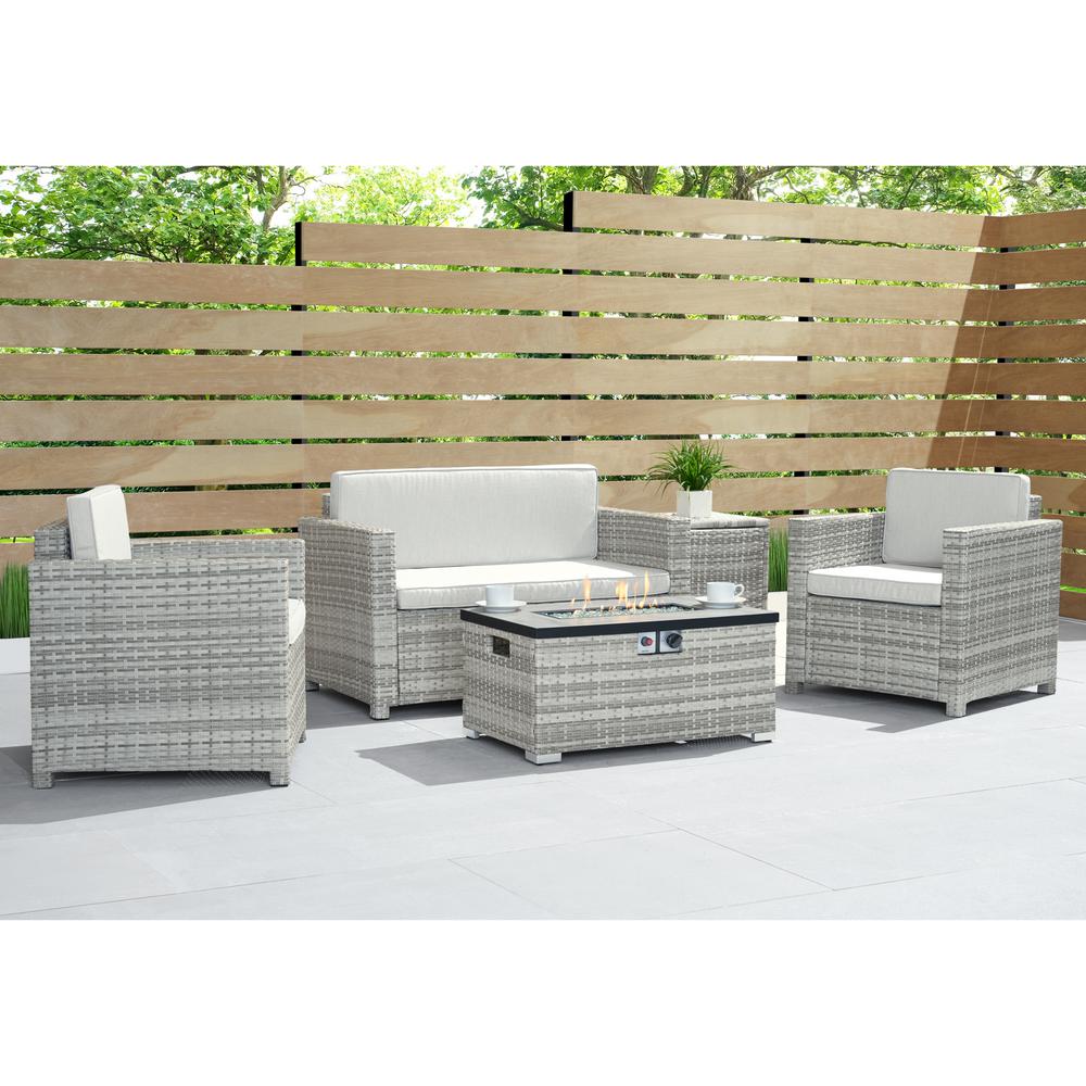 Sego Lily Boulder Grey 4 Piece Wicker Patio Fire Pit Conversation