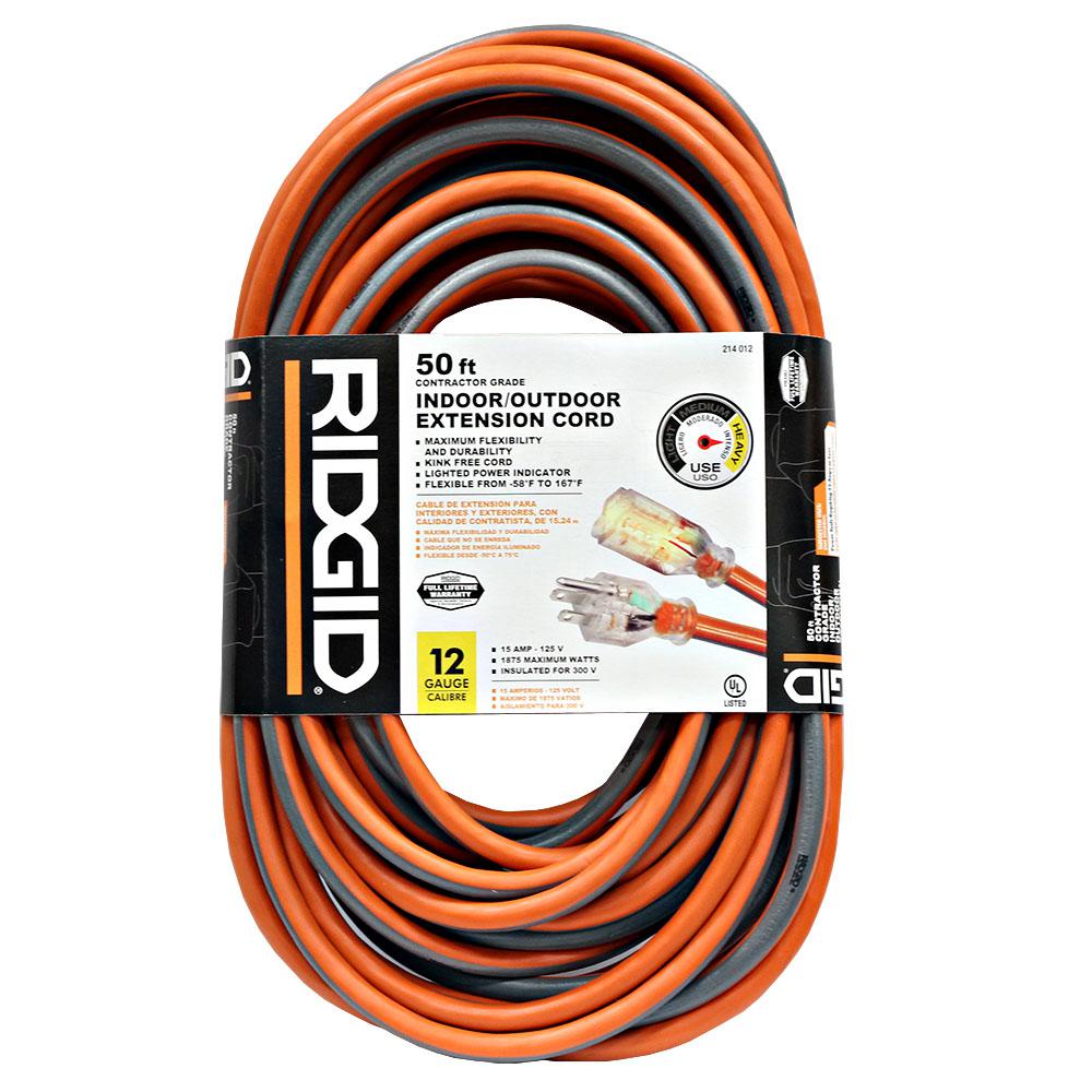 RIDGID 50ft. 12/3 Outdoor Extension Cord657123050RL6A RIDGID 50ft. 12/3 Outdoor Extension Cord657123050RL6A
