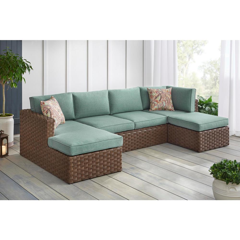 Hampton Bay Hawthorn Estates 3 Piece Wicker Outdoor Patio Sectional Set With Light Blue Cushions Frs01983 St 1 The Home Depot