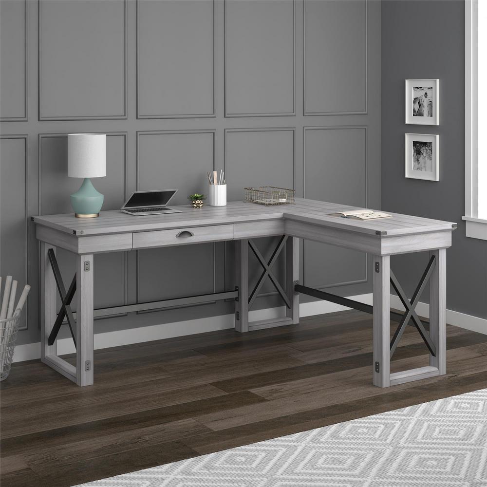 Ameriwood Wildwood Rustic White L Shaped Desk With Lift Top