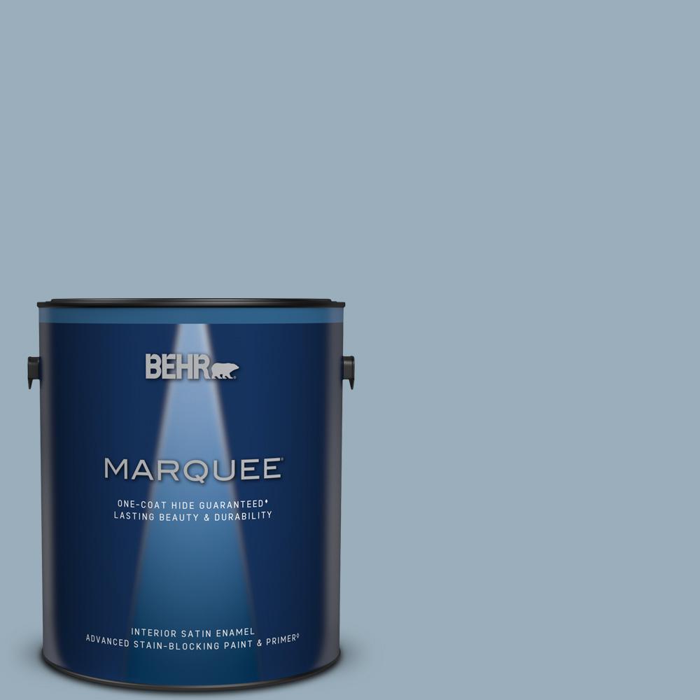 BEHR MARQUEE 1 gal. 560F4 Russian Blue Satin Enamel Interior Paint and Primer in One745401