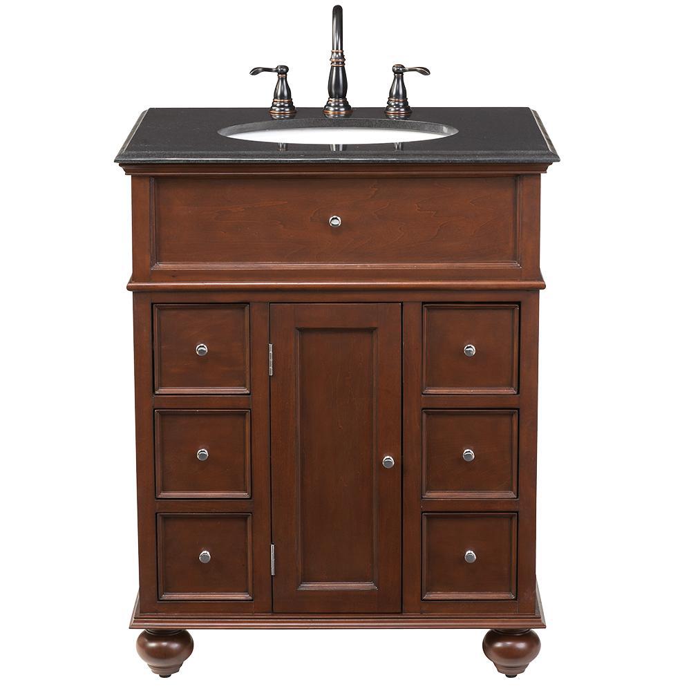 Home Decorators Collection Hampton Harbor 28 In W X 22 D Bath Vanity Sequoia With Granite Top Black
