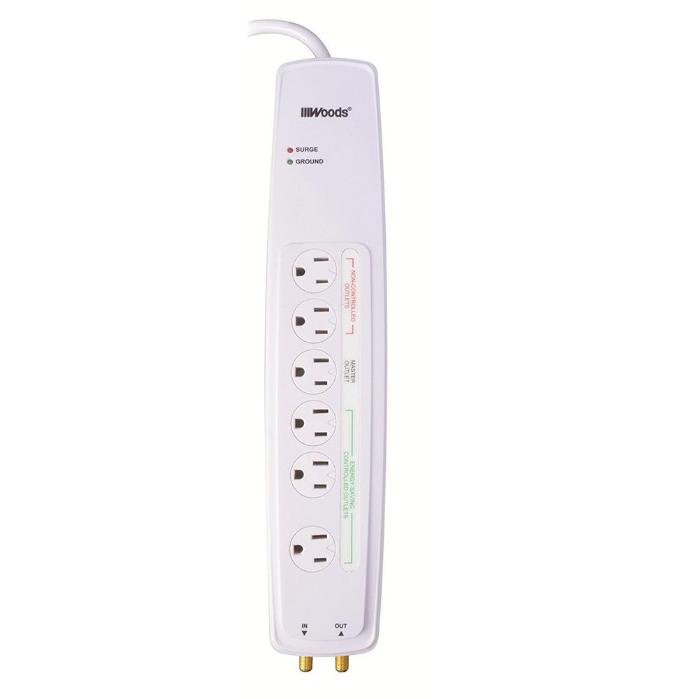 Woods 6Outlet 1500Joule Energy Saving Surge Protector with 3 ft