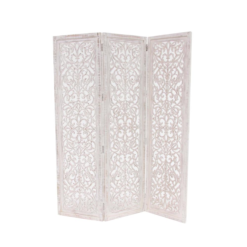 Wooden 3 or 4 Panel Solid Wood Room Screen White, 3 panel