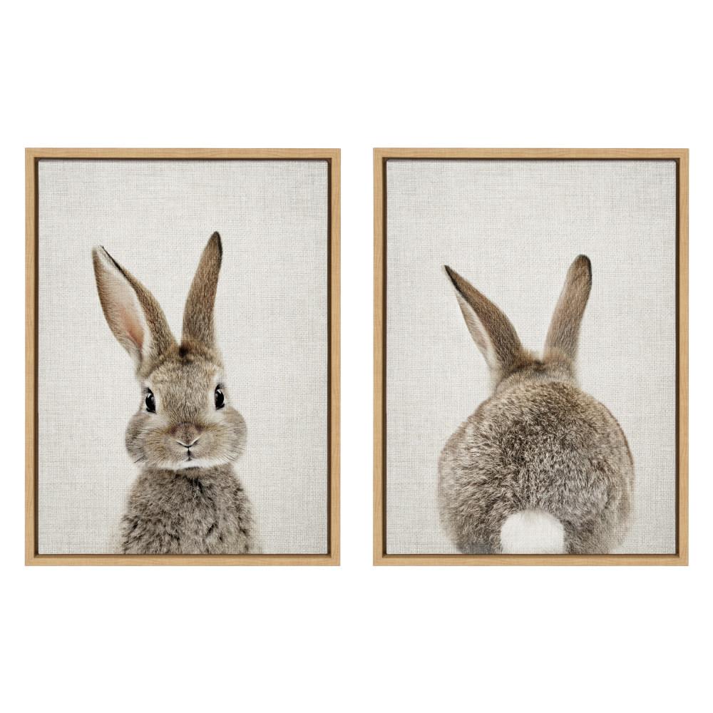 Kate And Laurel Sylvie Bunny Portrait And Bunny Tail By Amy Peterson Framed Canvas Wall Art Set 18 In X 24 In The Home Depot