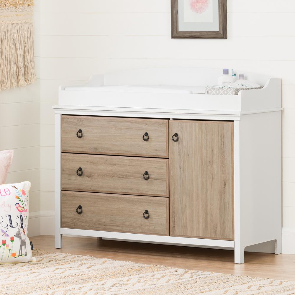 Drawers Changing Tables Baby Furniture The Home Depot Catimini 3 Drawer Pure White And Rustic Oak Changing Table