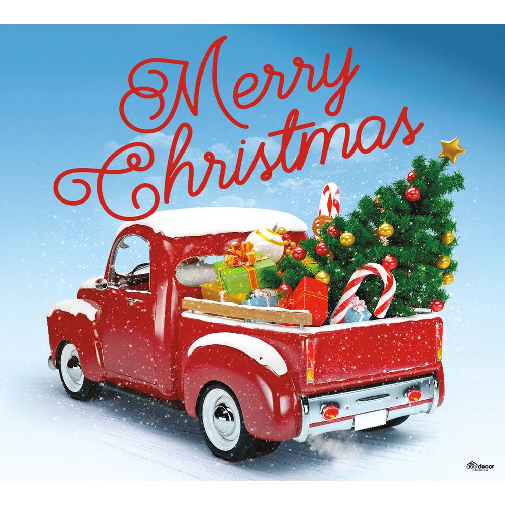My Door Decor 7 ft. x 8 ft. Red Truck Christmas-Christmas Garage Door