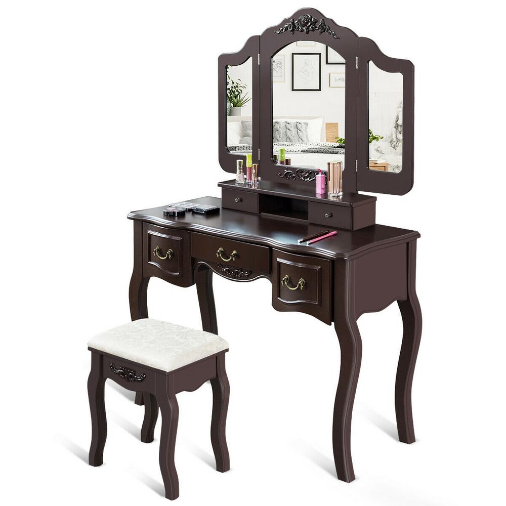 Costway 3 Piece Brown Living Room Set Tri Folding Vintage