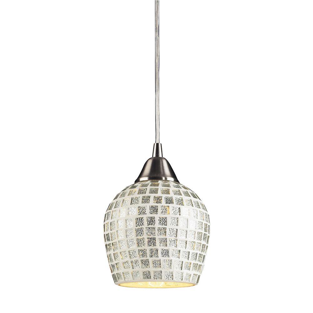 An Lighting Fusion 1 Light Satin Nickel Pendant With Silver An Lighting Fusion 1 Light Satin Nickel Pendant With Silver Mosaic Gl
