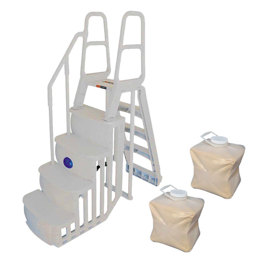 Main Access Step and Ladder System Plus 2 Sand Weights for Above Ground