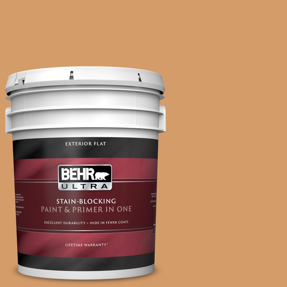 BEHR ULTRA 5 gal. MQ408 Golden Aura Flat Exterior Paint and Primer in