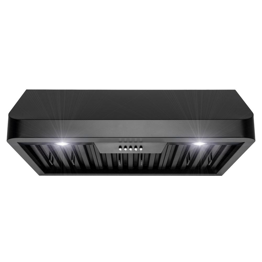 AKDY RH0349 30" Under Cabinet Black Stainless Steel Push Panel Kitchen Range Hood Cooking Fan