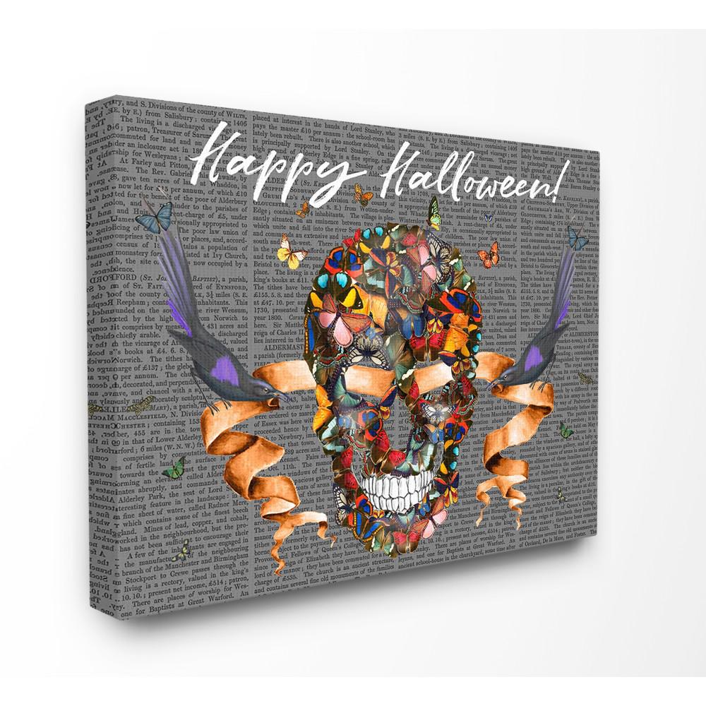 Stupell Industries 16 In X 20 In Happy Halloween Butterfly Skull With Ravens Stupell Industries 16 In X 20 In Happy Halloween Butterfly Skull With Ravens