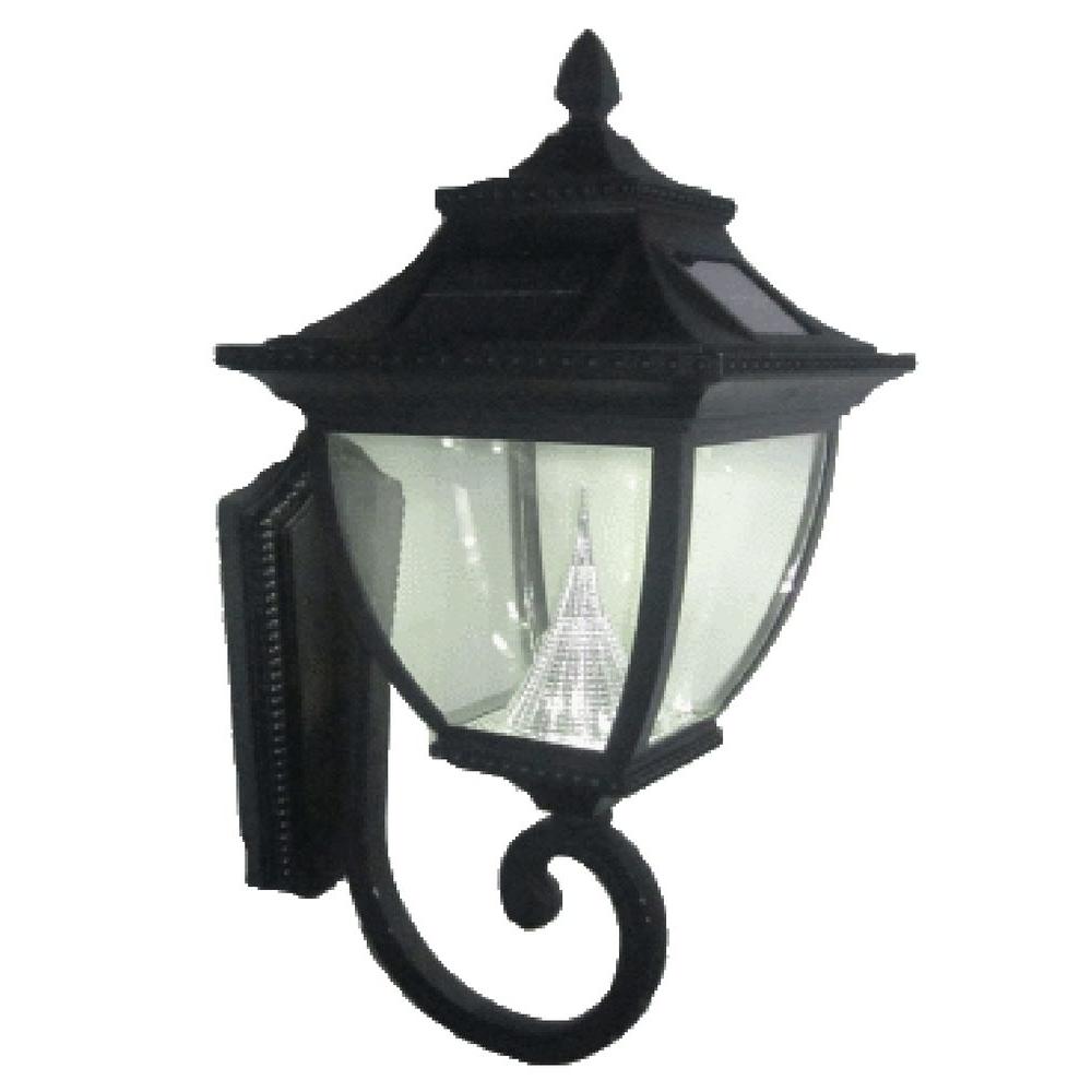 Gama Sonic Pagoda Solar Black Outdoor Wall Lantern-GS-104W - The Home Depot