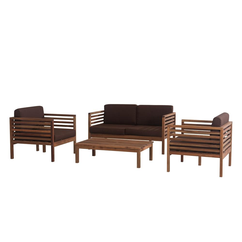 Sunjoy Anthony 4 Piece Wood Patio Seating Set With Brown Cushions