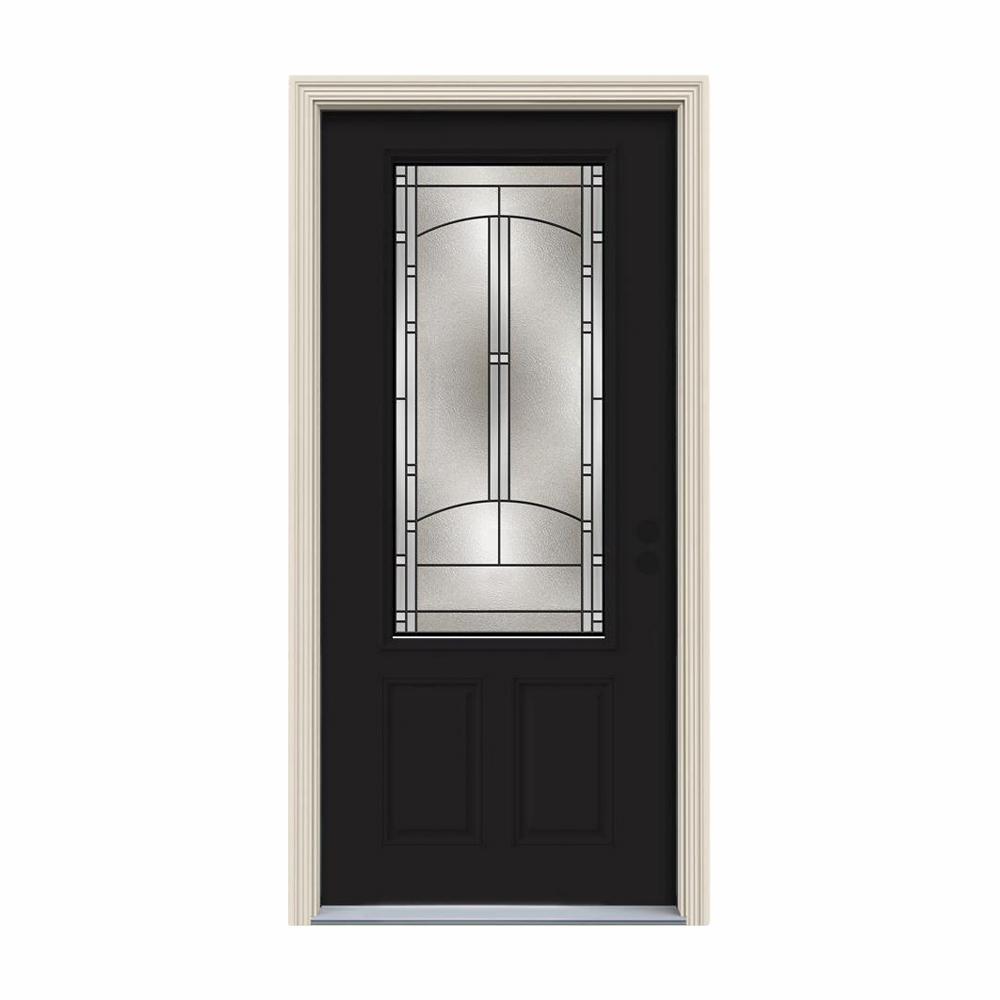 JELD-WEN 3/4 Lite Idlewild Black w/White Interior Steel Door