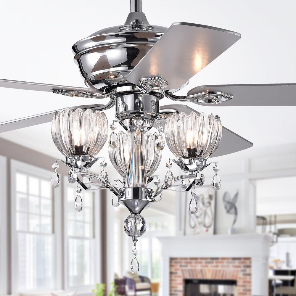 Warehouse Of Tiffany Silver Orchid Laurel 52 In Indoor Chrome Remote Controlled Ceiling Fan With Light Kit