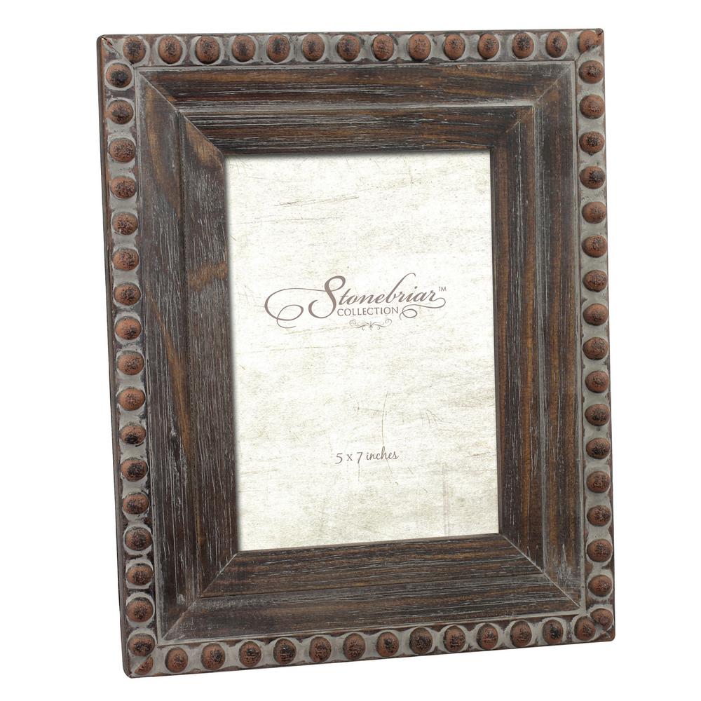 Stonebriar Collection 1Opening 5 in. x 7 in. Rustic Wood With Rivet Detail Picture FrameSB