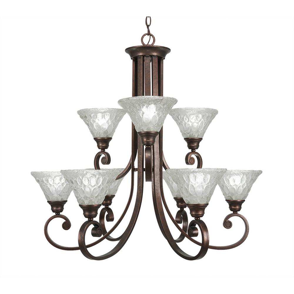 Filament Design 9 Light Bronze Chandelier With Italian Bubble Glass Filament Design 9 Light Bronze Chandelier With Italian Bubble Glass Shade