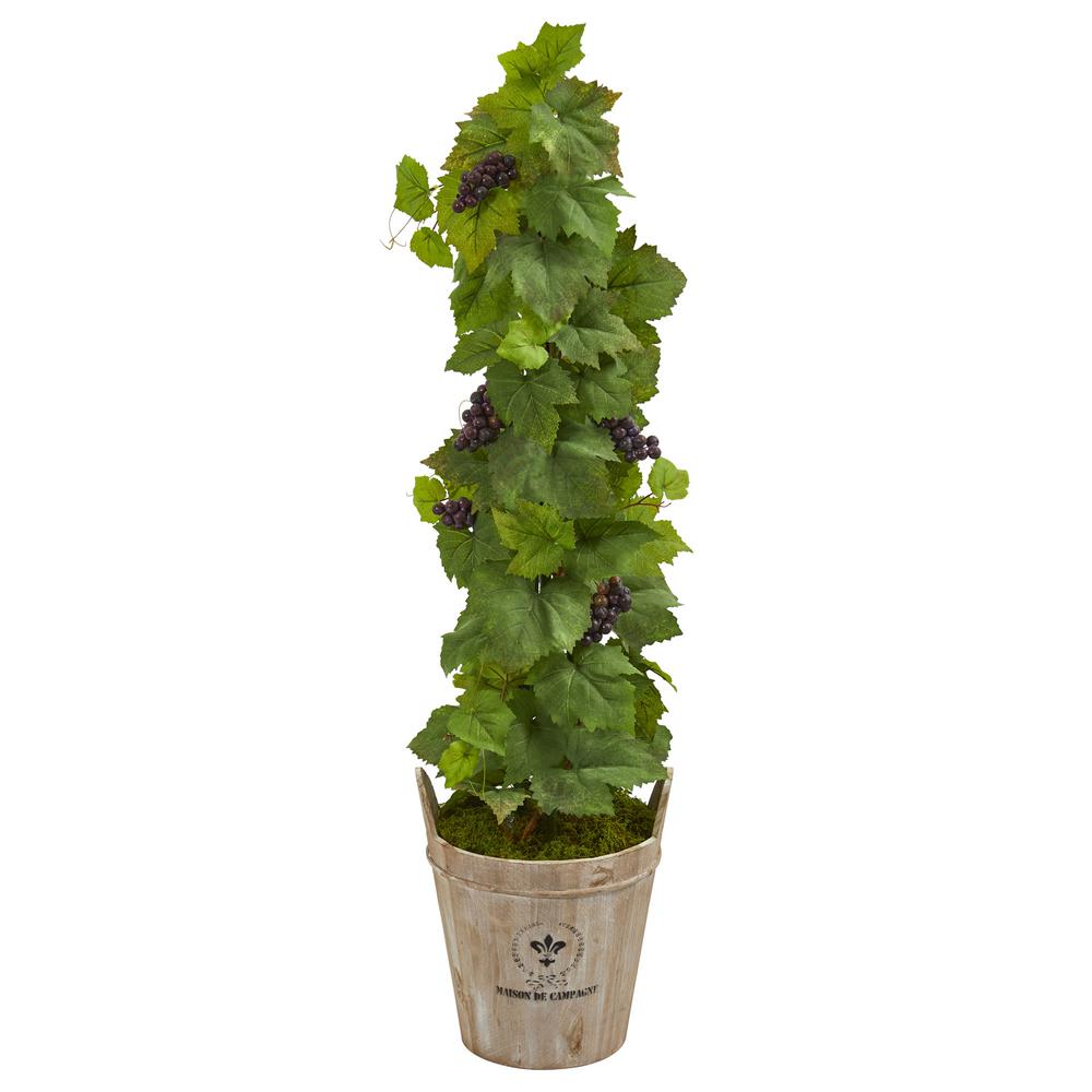 Nearly Natural 3.5 ft. Indoor Grape Artificial Plant in Barrel Planter