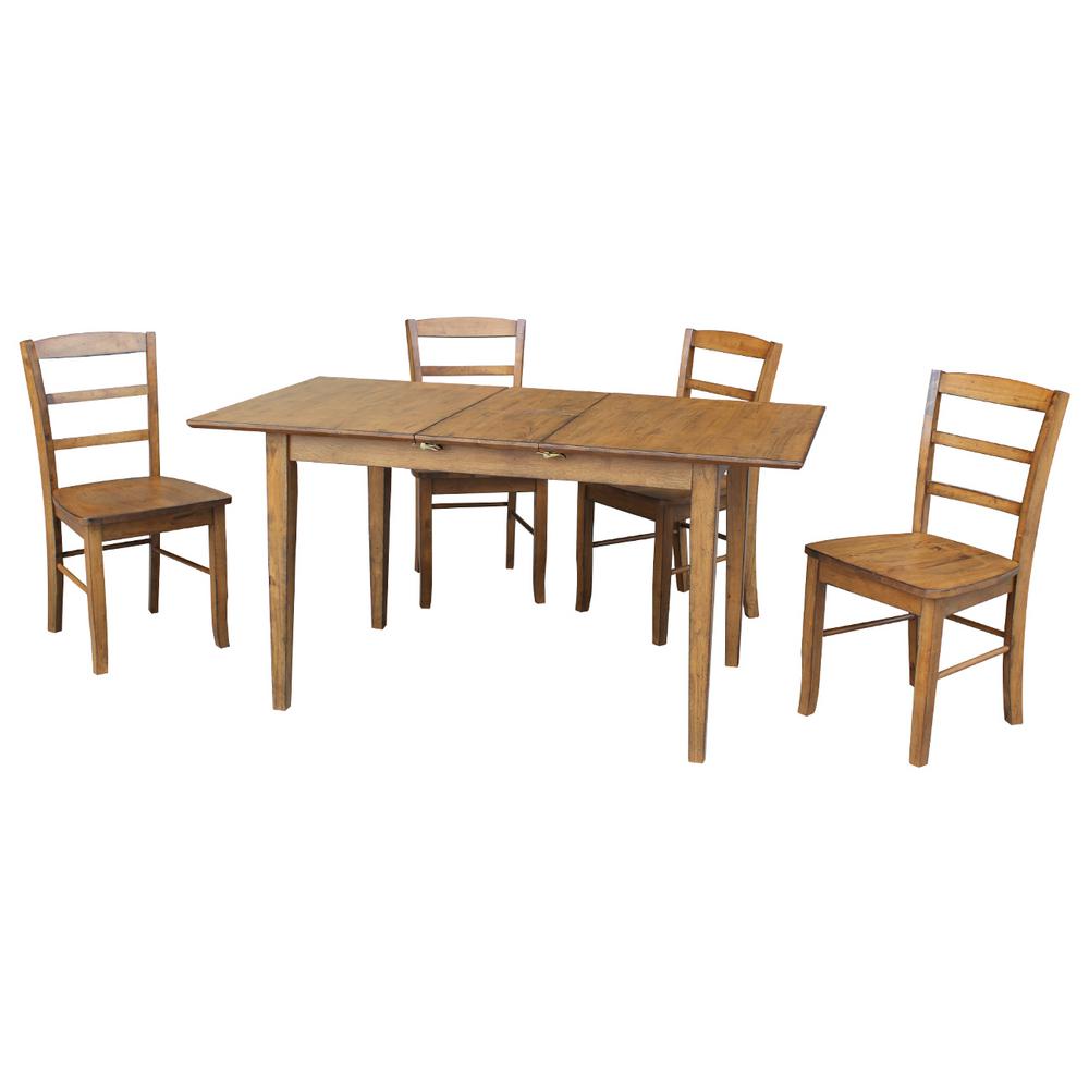 4 Legs Ladder Back Solid Wood Dining Room Sets Kitchen Leah 5 Piece Pecan Dining Set With Erfly Extension And Madrid Chairs