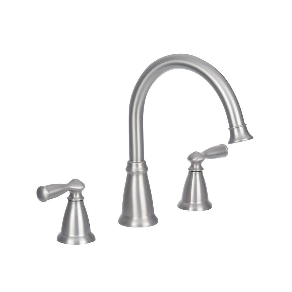 Moen Banbury 2 Handle Deck Mount High Arc Roman Tub Faucet With Valve In Spot Resist Brushed Nickel 86924srn The Home Depot