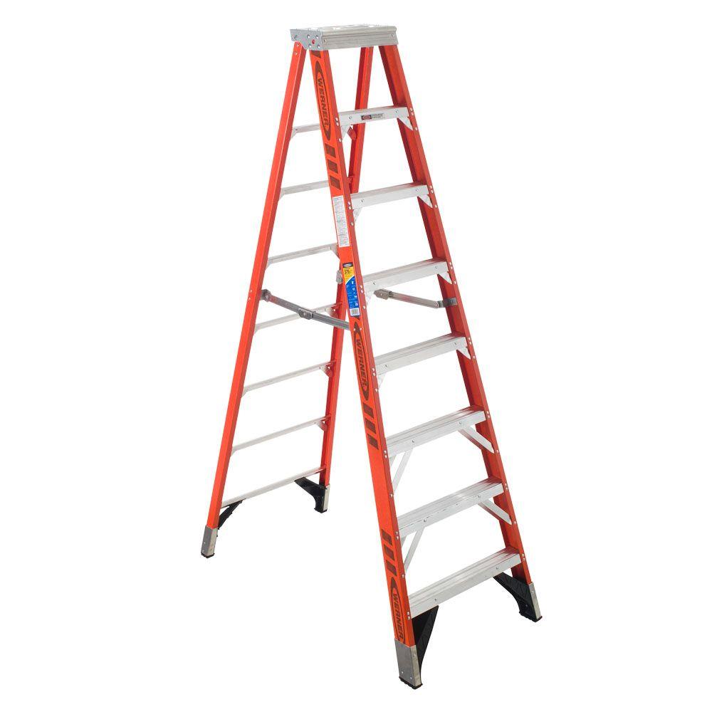 WERNER 12 ft. Fiberglass Step Ladder with 300 lb. Load Capacity Type IA ...