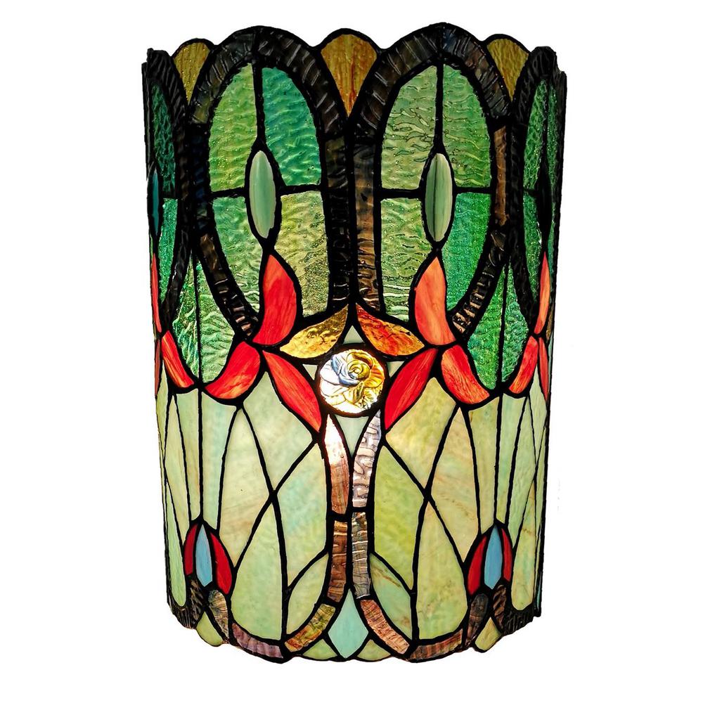 Amora Lighting 2-Light Tiffany Style Stained Glass Green Blue Wall