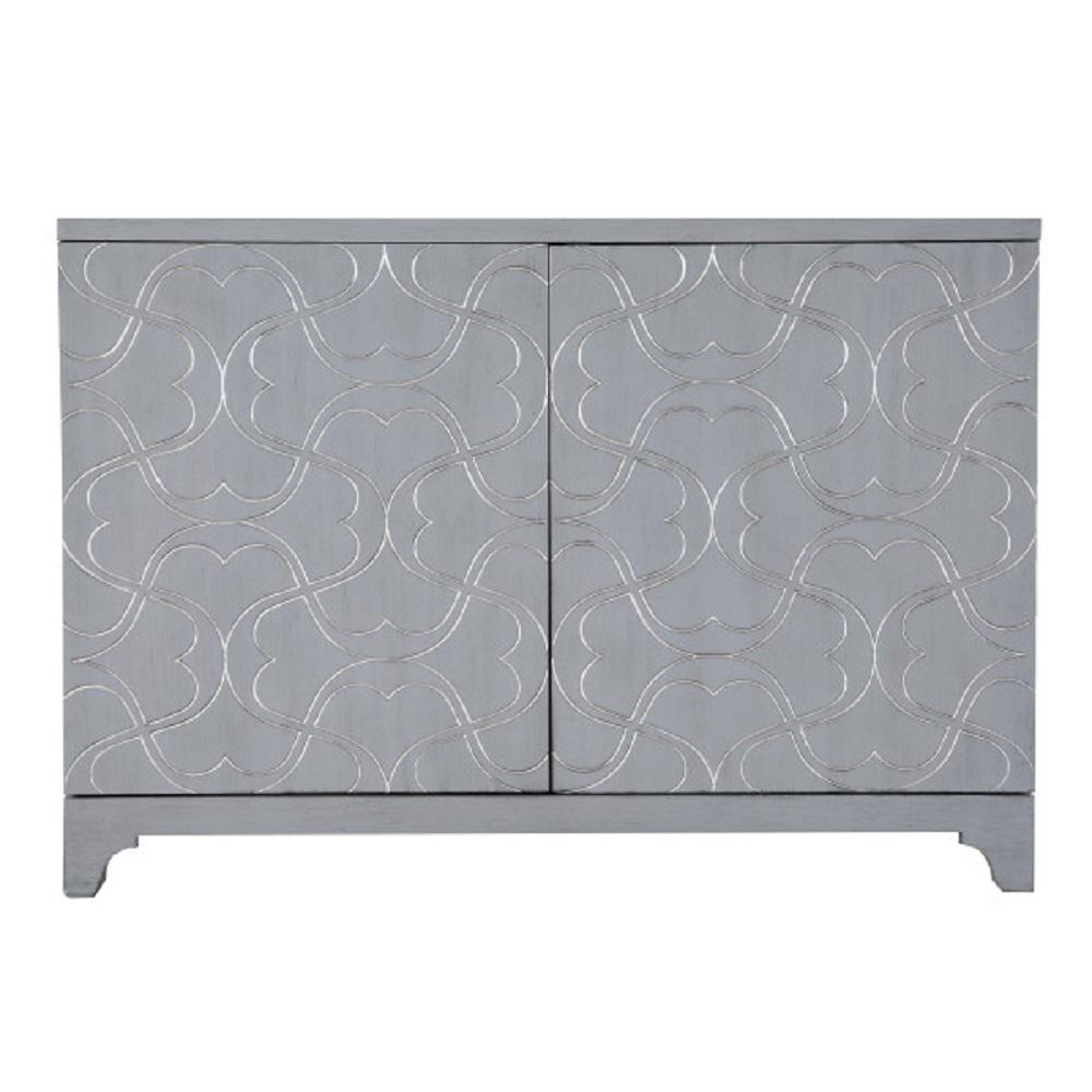 Modern Influenced Blue 2 Door Accent Bar Cabinet With Ornate Overlay Modern Influenced Blue 2 Door Accent Bar Cabinet With Ornate Overlay Carving
