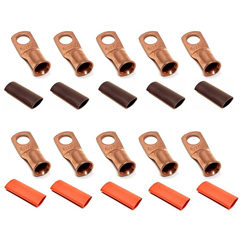 WindyNation 2-Gauge x 3/8 in. Pure Copper Cable Lugs with Dual Wall Adhesive Lined Heat Shrink Tubing Home Depot