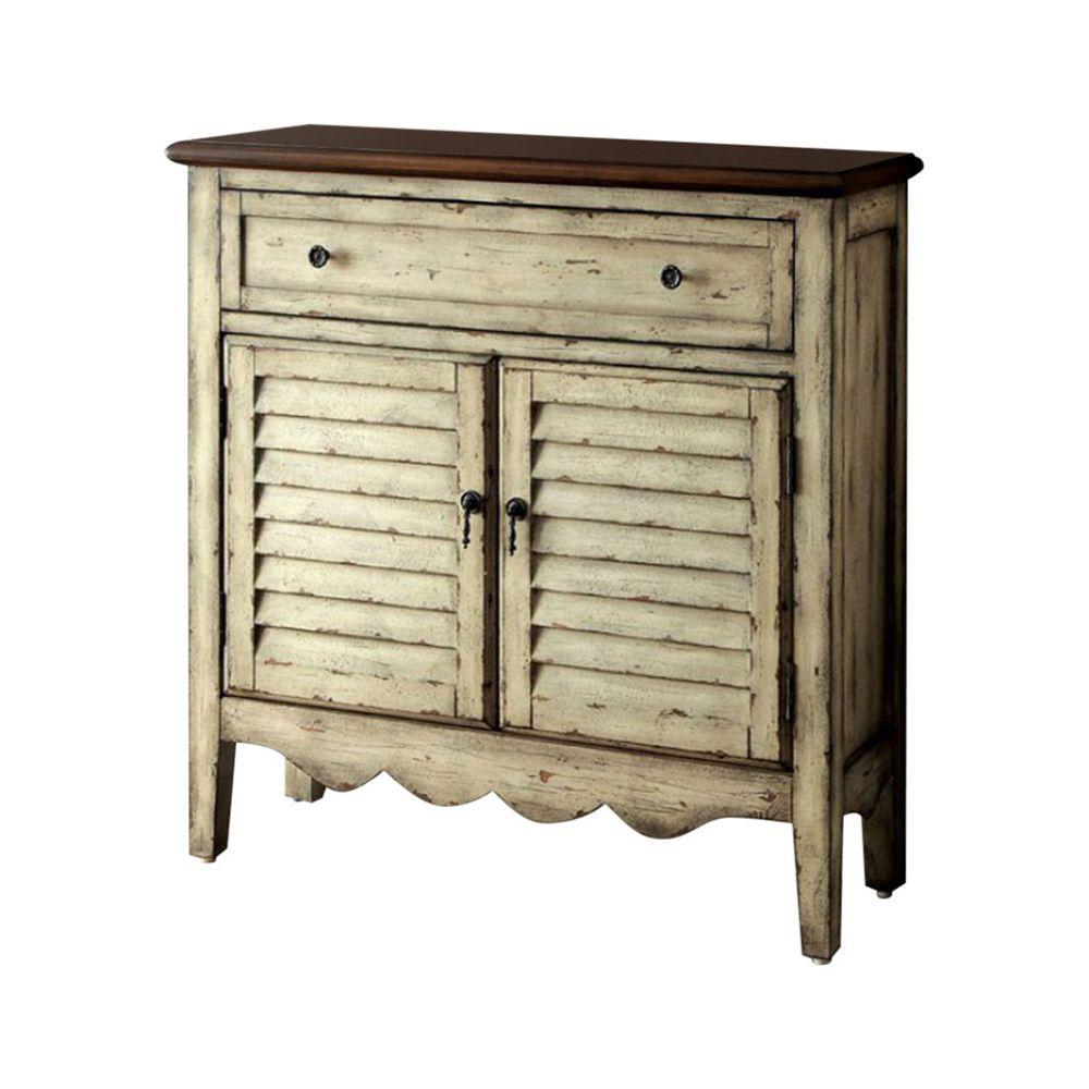 Benjara Hazen Country Style Antique White And Brown Cabinet 12 In Hazen Country Style Antique White