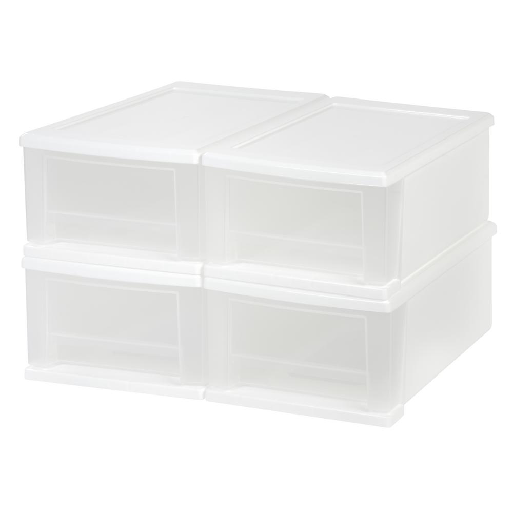 IRIS USA 4Pack 7qt/1.75gal Small Plastic Stackable Storage Drawers  White
