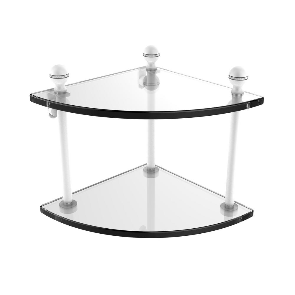 Allied Brass Mambo Collection 2 Tier Corner Glass Shelf In Matte White Ma 3 Whm The Home Depot