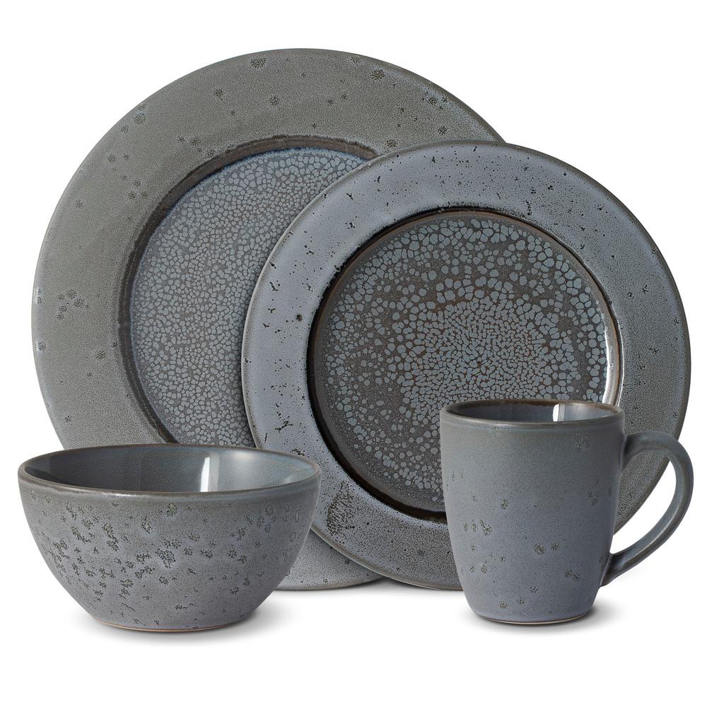 STONE LAIN Stoneware 16Piece Modern Gray Matte Stoneware Dinnerware