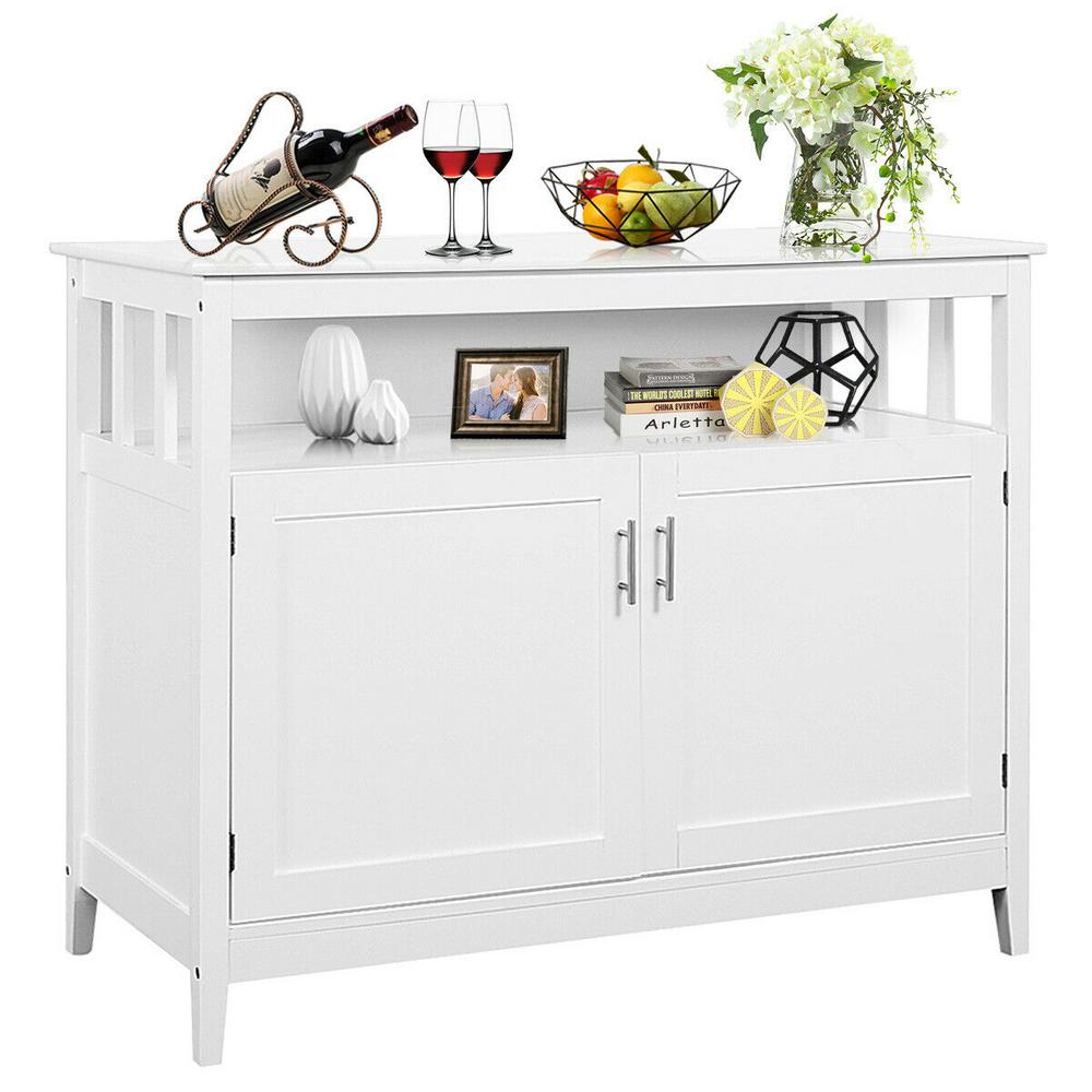 Costway Modern Kitchen Storage Cabinet Buffet Server Table Sideboard Dining Wood White Hw53869wh The Home Depot