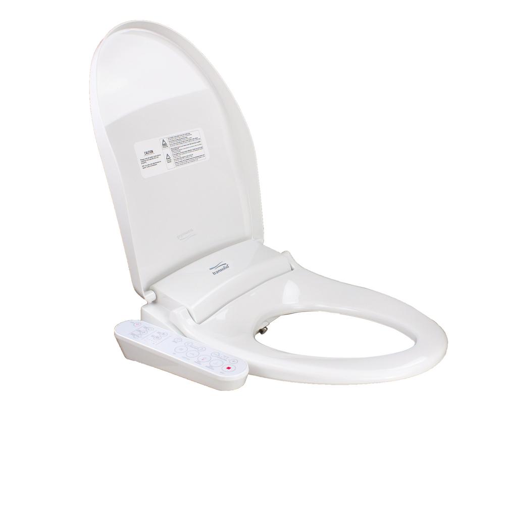 Transolid Electric SlowClose Bidet Seat for Elongated Toilet in White with SidePanel Control