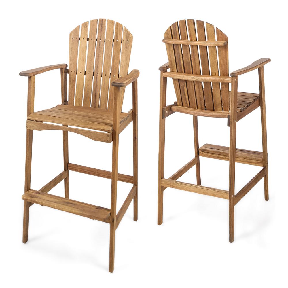 Noble House Natural Stained Wood Outdoor Adirondack Bar Stool (2Pack