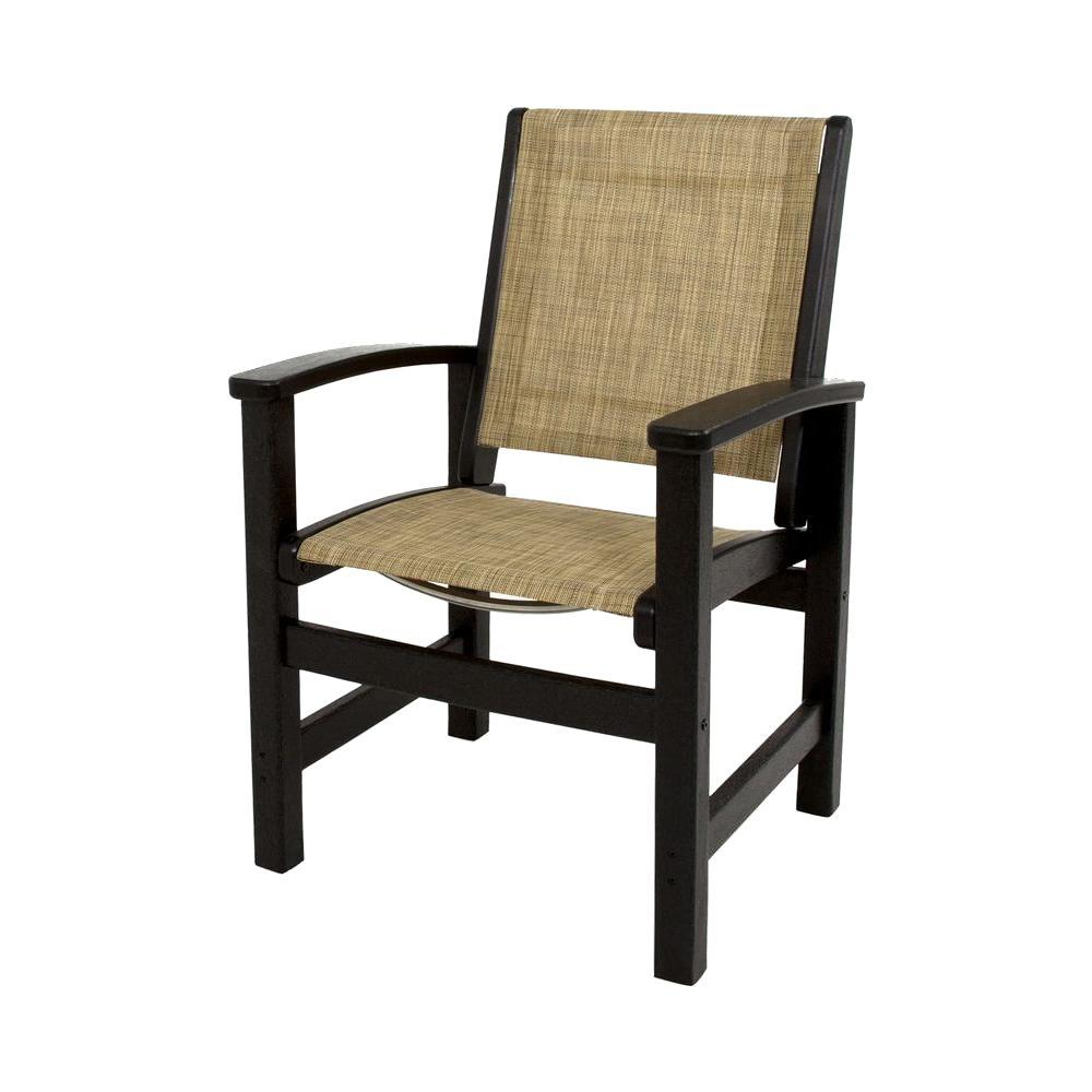 Polywood Black Burlap Sling Coastal Patio Dining Chair 9010 Bl912