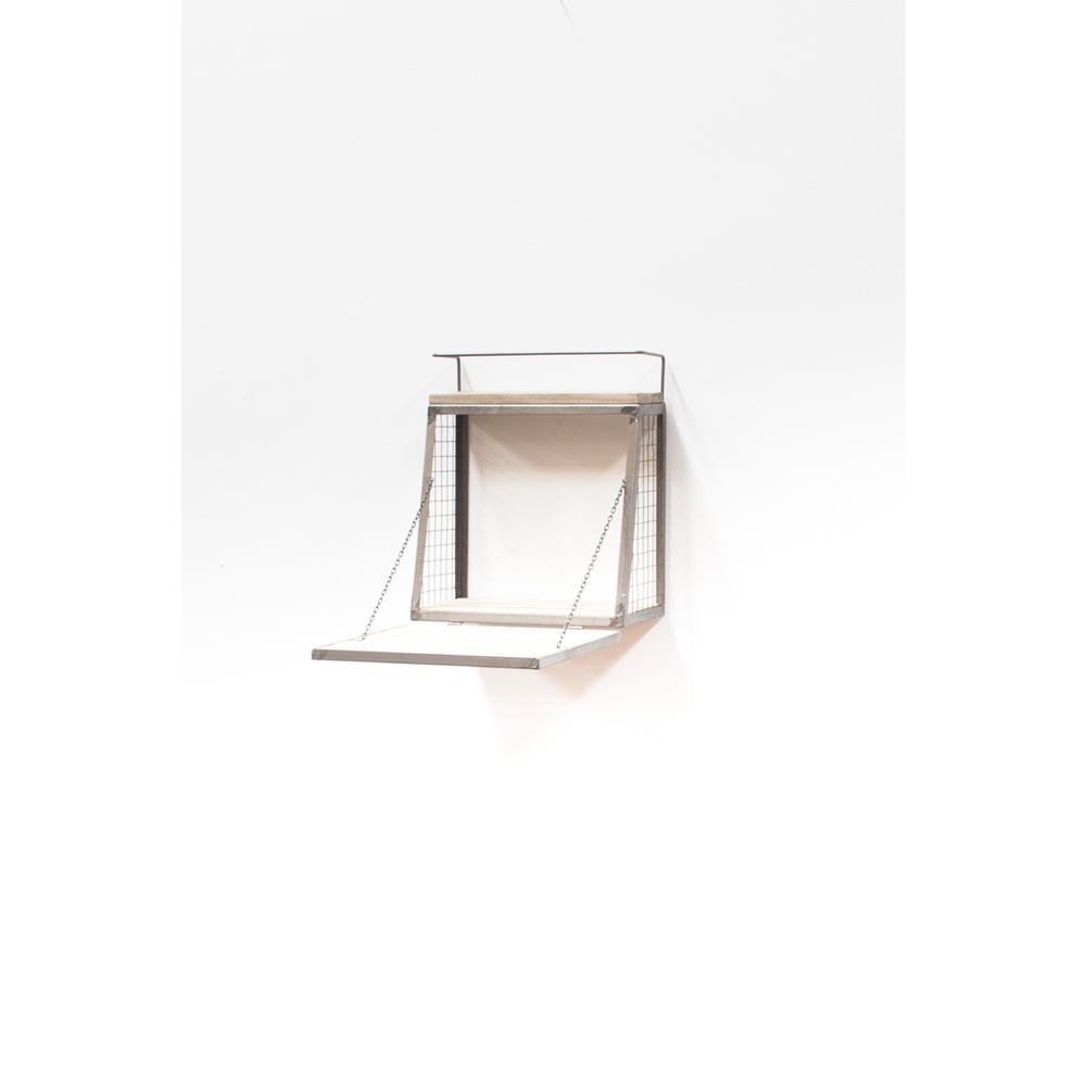 6 Bottle Grey Wood And Metal Wall Bar With Fold Down Shelf Cq6626