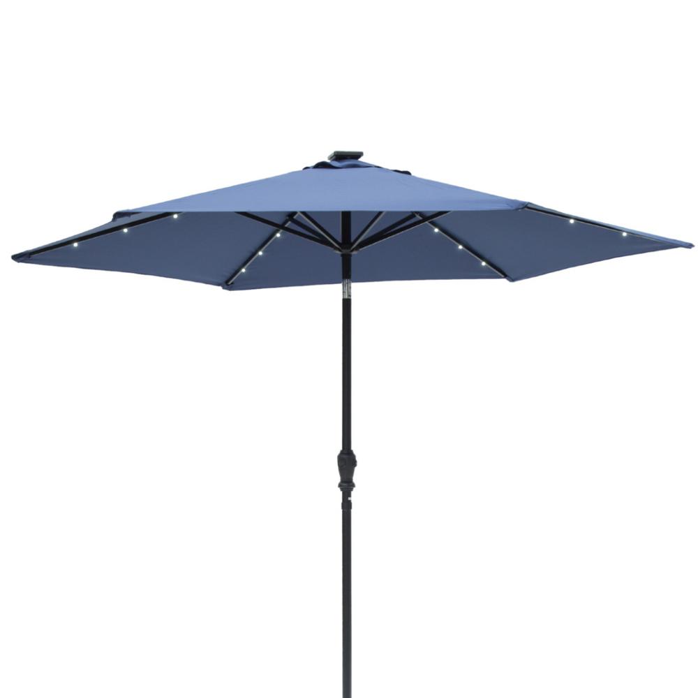 Sun Ray Sun Ray 9 Ft Round 6 Rib Steel Solar Lighted Market Umbrella Navy Blue 841032 The Home Depot