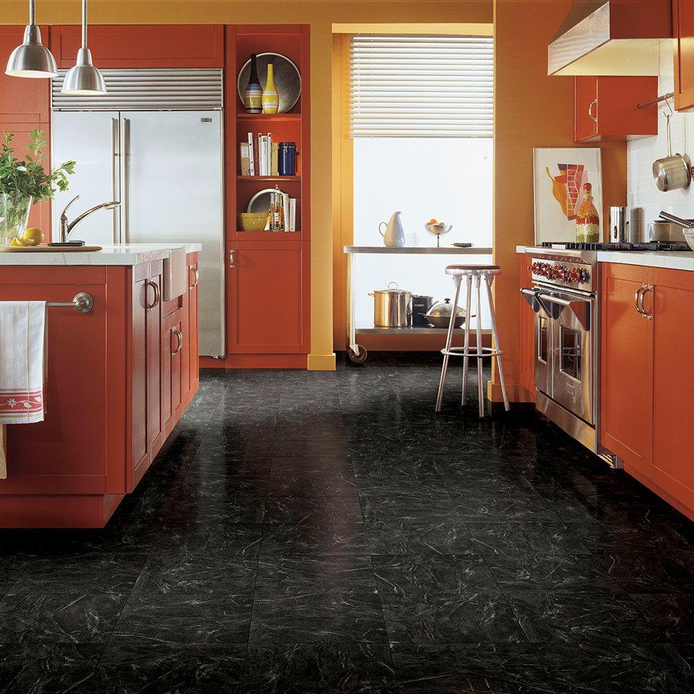 Trafficmaster Black Marble 12 In X 12 In Peel And Stick Vinyl Tile 30 Sq Ft Case The Home Depot