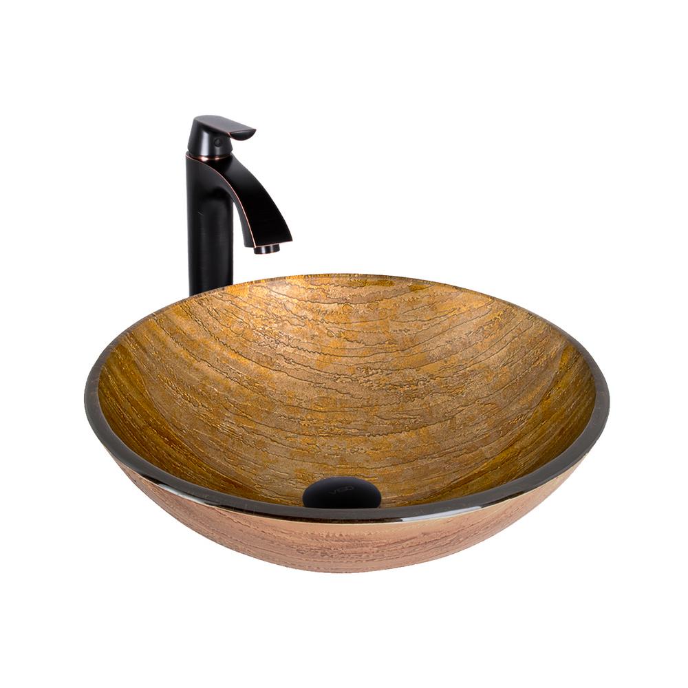 Vigo Glass Vessel Sink In Amber Sunset And Linus Faucet Set Vigo Glass Vessel Sink In Amber Sunset And Linus Faucet Set Antique Rubbed Bronze